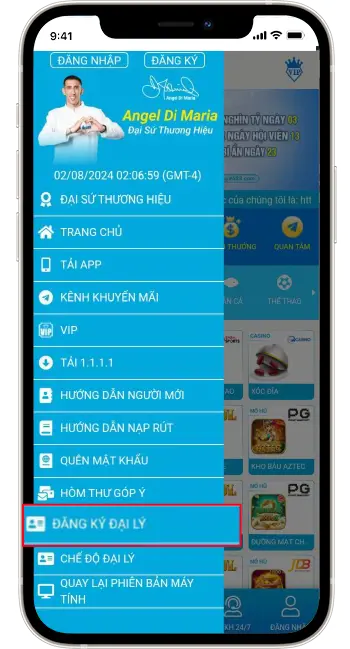 Bước 2: Chọn ĐĂNG KÝ ĐẠI LÝ